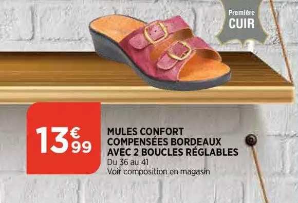 mules confort compensees bordeaux avec 2 boucles reglables