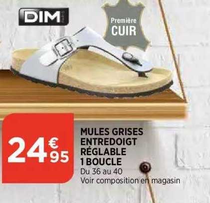 mules grises entredoigt reglable 1 boucle