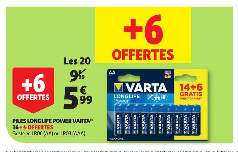 piles longlife power varta 16+ 4 offertes