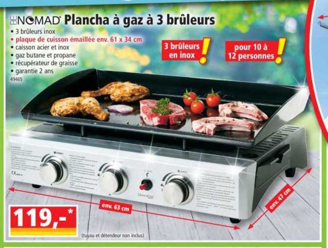 plancha à gaz à 3 brûleurs