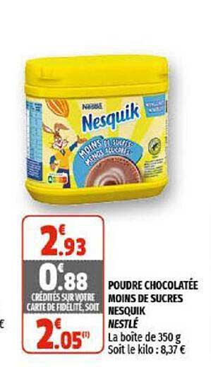 poudre chocolatée moins de sucres nesquik nestlé