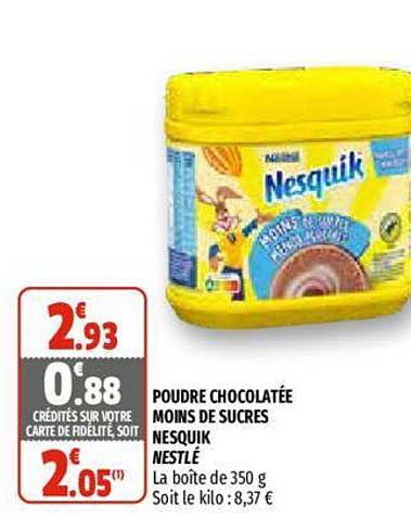 poudre chocolatée moins de sucres nesquik nestlé