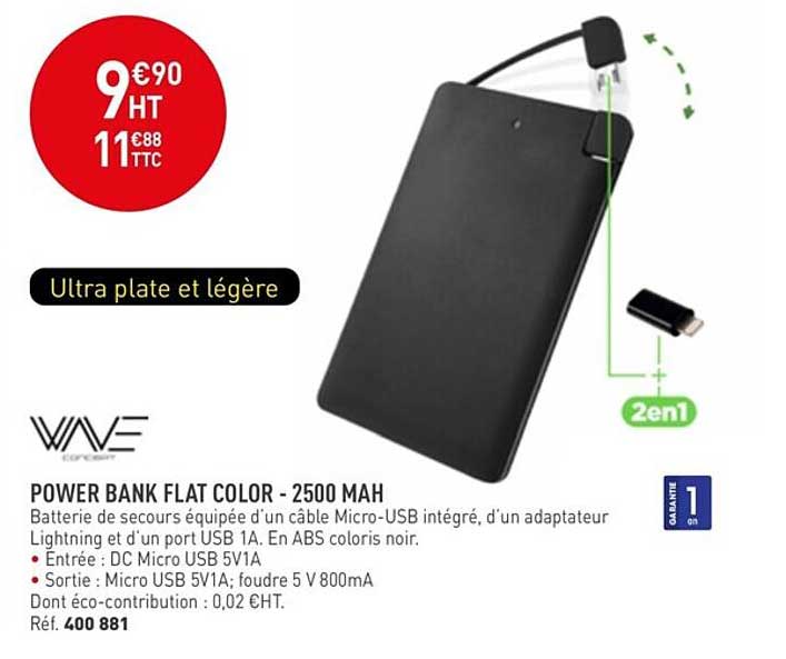 power bank flat color - 2500 mah