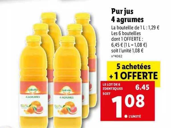 pur jus 4 agrumes 5 achetées + 1 offerte