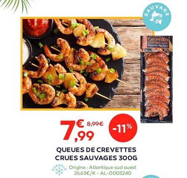 queues de crevettes crues sauvages 300g