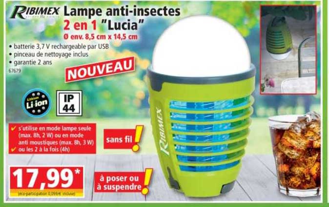 ribimex lampe anti-insectes 2 en 1 "lucia"