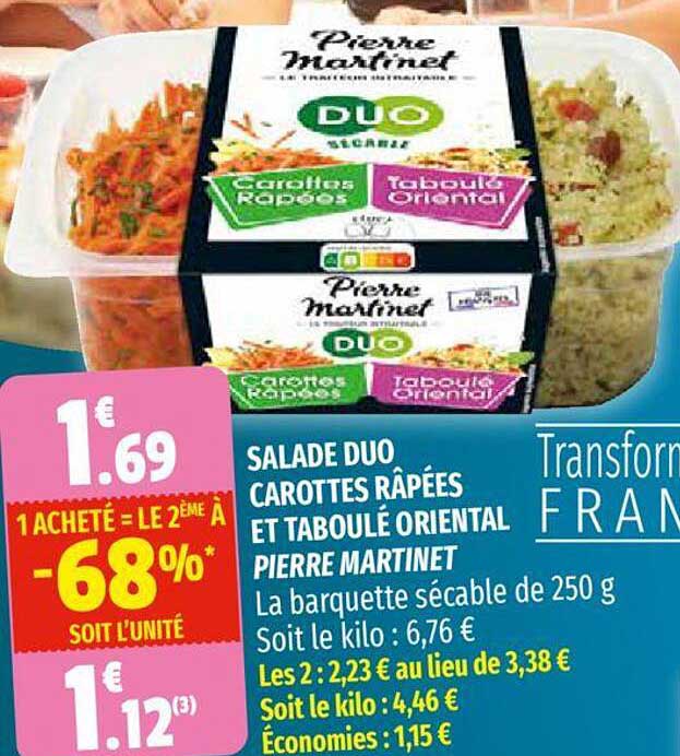 salade duo carottes râpées et taboulé oriental pierre martinet  1 acheté = le 2ème à -68%