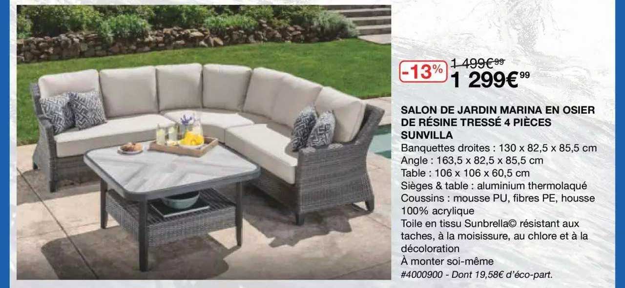 salon de jardin marina en osier de résine tressé 4 pièces sunvilla