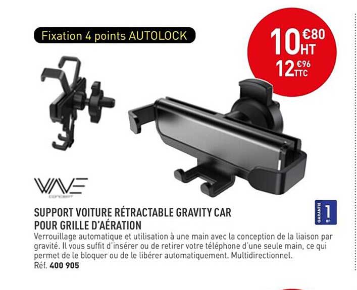 support voiture rétractable gravity car pour grille d'aération wave