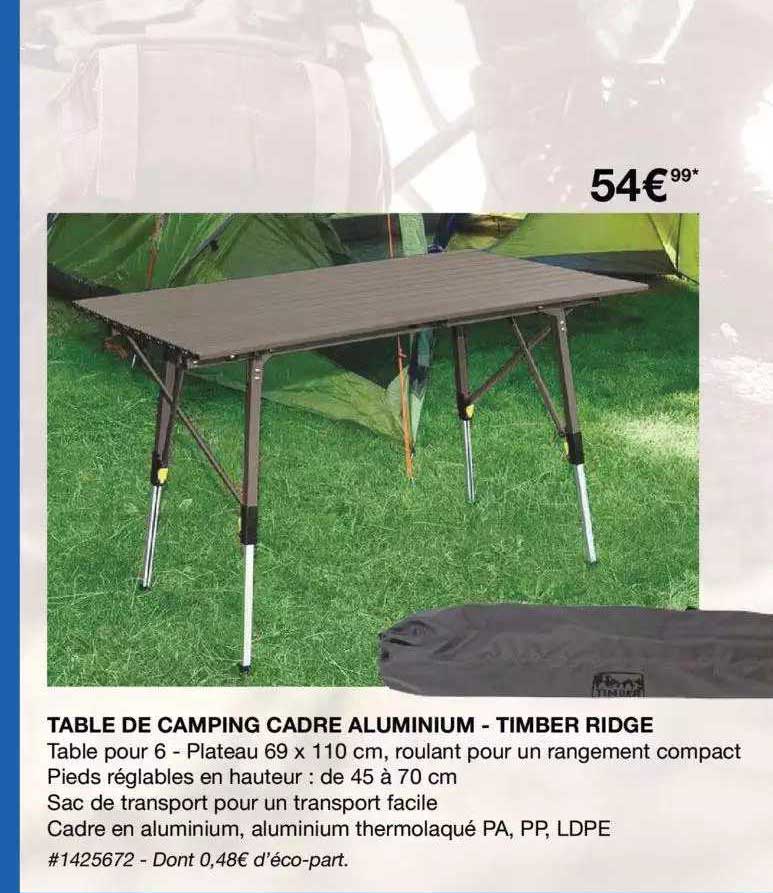 table de camping cadre aluminium - timber ridge