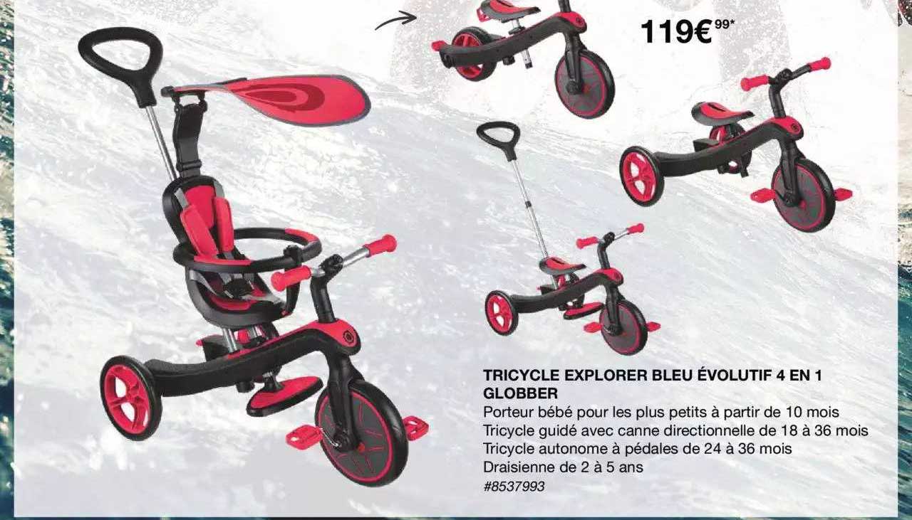 tricycle explorer bleu évolutif 4 en 1 globber