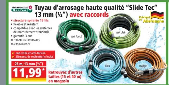 tuyau d'arrosage haute qualité "slide tec" 13 mm avec raccords