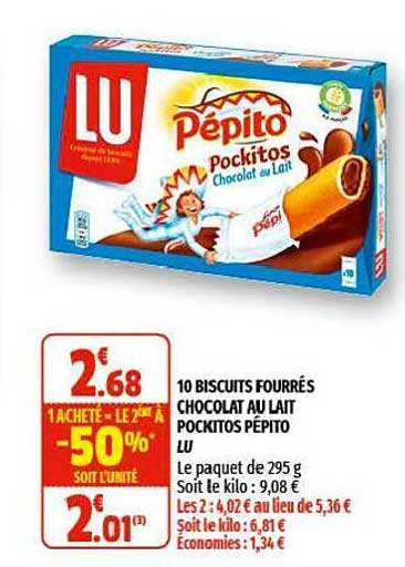10 biscuits fourrés chocolat au lait pockitos pépito lu