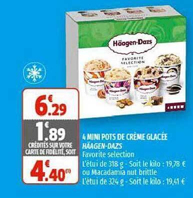 4 mini pots de crème glacée häagen-dazs