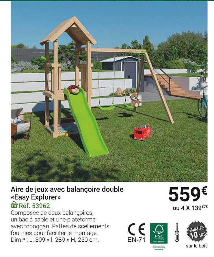 aire de jeux avec balançoire double «easy explorer»