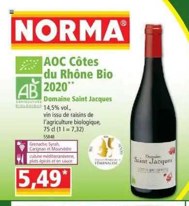 aoc côtes du rhône bio 2020 domaine saint jacques