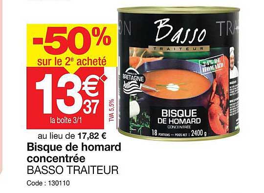 bisque de homard concentrée basso traiteur