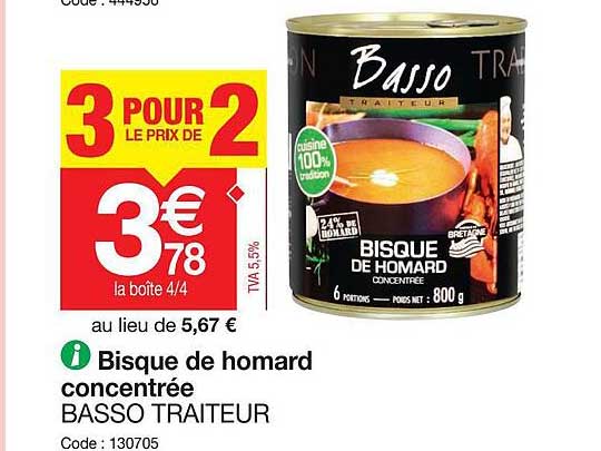 bisque de homard concentrée basso traiteur