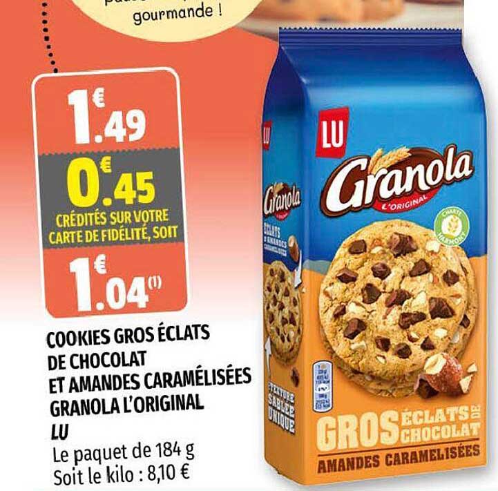Cookies Gros éclats De Chocolat Et Amandes Caramélisées Granola L'original Lu