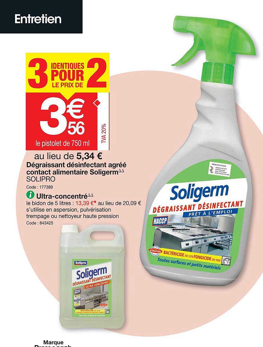 dégraissant désinfectant agrée contact alimentaire soligerm