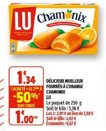 délicieux moelleux fourrés à l'orange chamonix lu