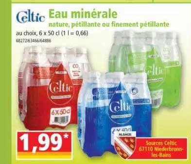 eau minérale nature, pétillante ou finement pétillante celtic