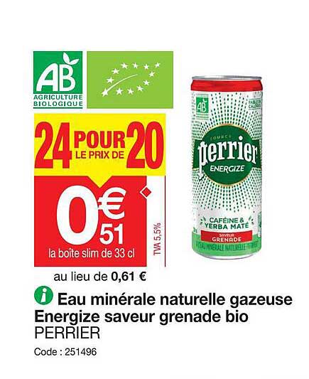 Eau Minérale Naturelle Gazeuse Energize Saveur Grenade Bio Perrier