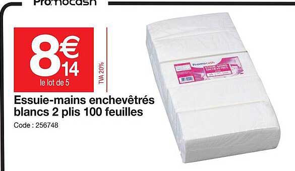essuie-mains enchevêtrés blancs 2 plis 100 feuilles