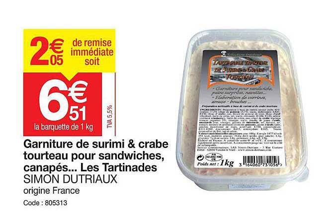 garniture de surimi & crabe tourteau pour sandwiches, canapés... les tartinades simon dutriaux