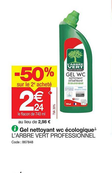 gel nettoyant wc écologique l'arbre vert professionnel