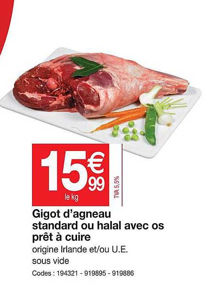 gigot d'agneau standard ou halal avec os prêt à cuire