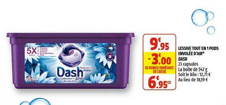 lessive tout en 1 pods envolée d'air dash