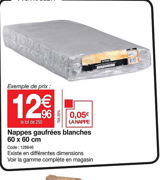 nappes gaufrées blanches 60 x 60 cm