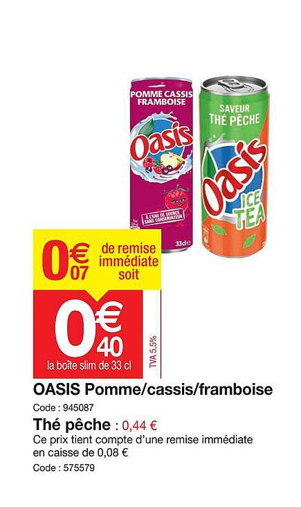 Oasis Pomme-cassis-framboise, Thé Pêche