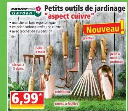 petits outils de jardinage "aspect cuivre" powertec garden