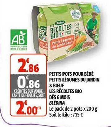 petits pots pour bébé petits légumes du jardin & bœuf les récoltes bio dès 6 mois blédina