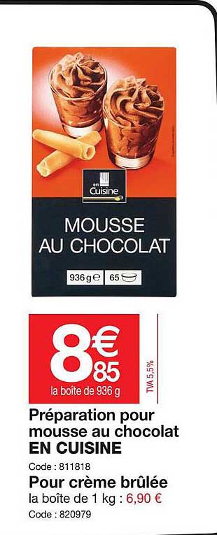 préparation pour mousse au chocolat en cuisine, pour crème brûlée