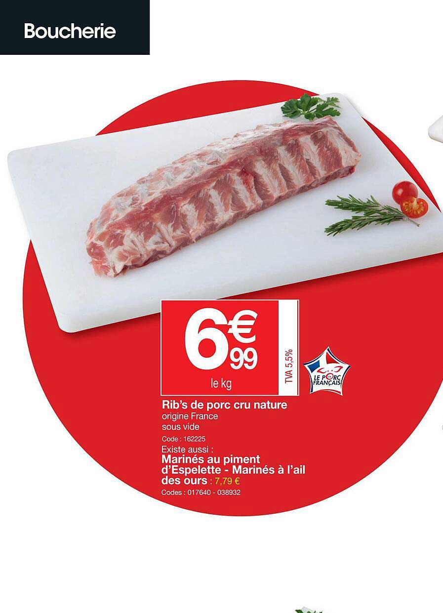 rib's de porc cru nature, marinés au piment d'espelette - marinés à l'ail des ours