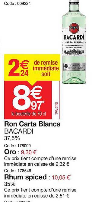 Ron Carta Blanca Bacardi, Oro, Rhum Spiced