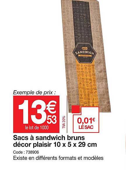 sacs à sandwich bruns décor plaisir 10 x 5 x 29 cm