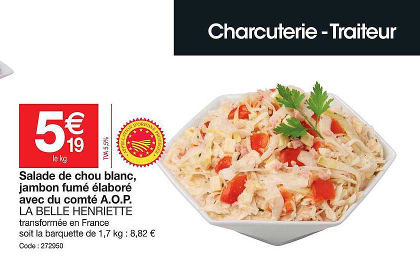 salade de chou blanc, jambon fmé élaboré avec du comté a.o.p. la belle henriette