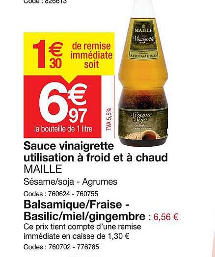 Sauce Vinaigrette Utilisation à Froid Et à Chaud Maille, Balsamique-fraise - Basilic-miel-gingembre