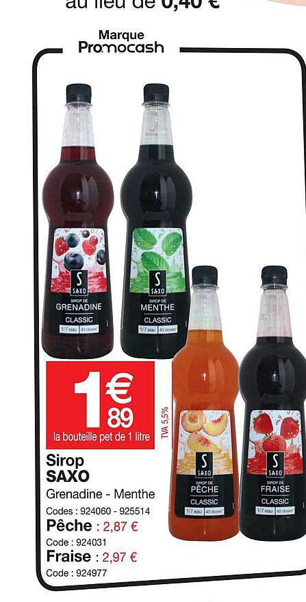 Sirop Saxo, Pêche, Fraise