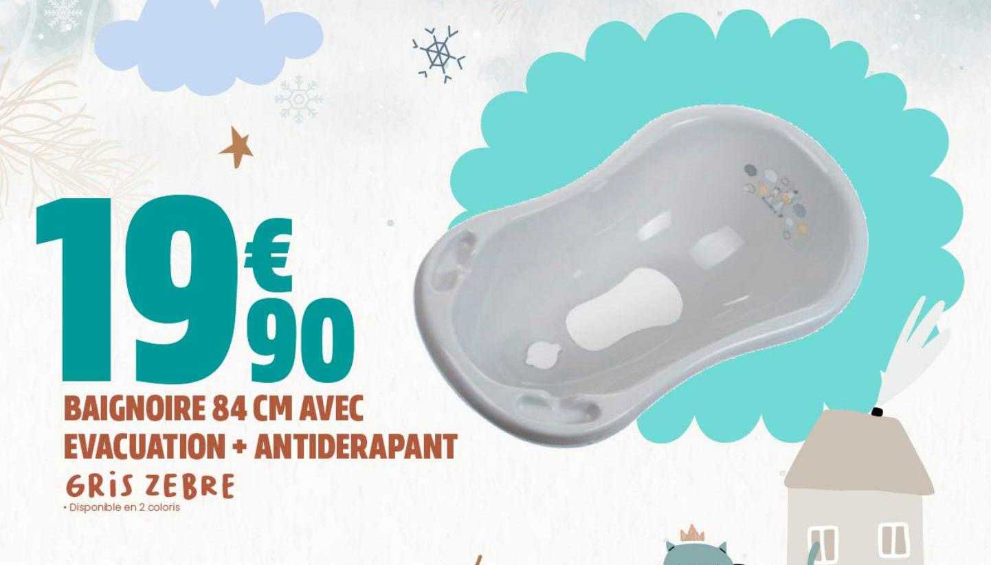 baignoire 84 cm avec évacuation + antidérapant gris zebre