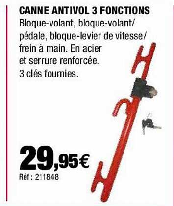 canne antivol 3 fonctions