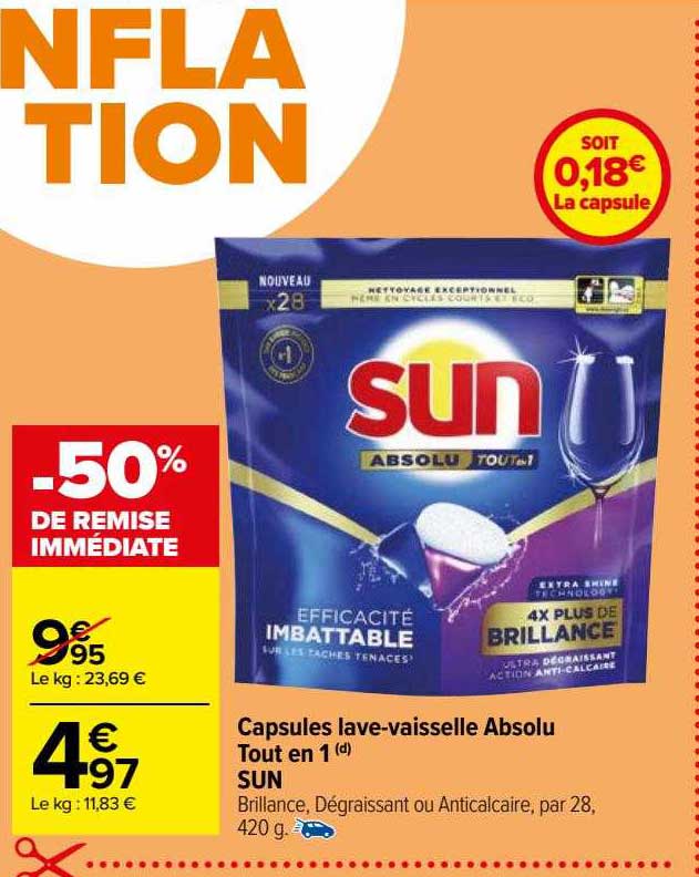 capsules lave-vaisselle absolu tout en 1 sun