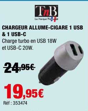 chargeur allume-cigare 1 usb & 1 usb-c t'nb