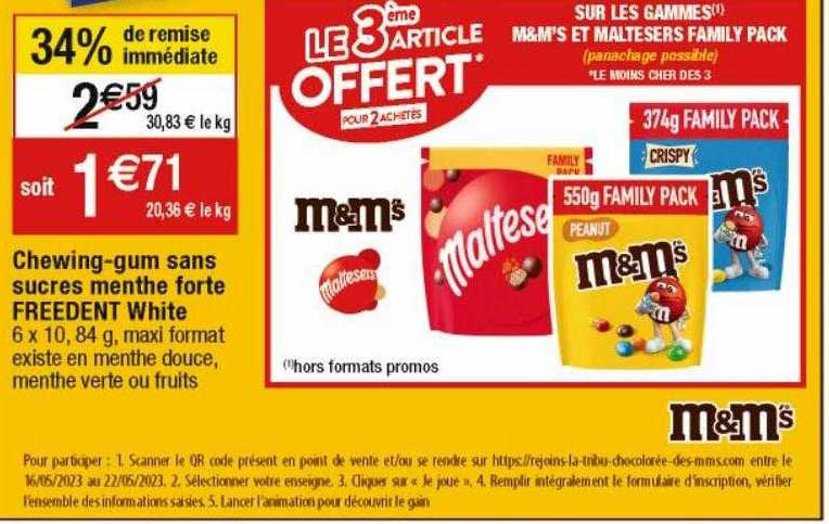 chewing-gum sans sucres menthe forte freedent white