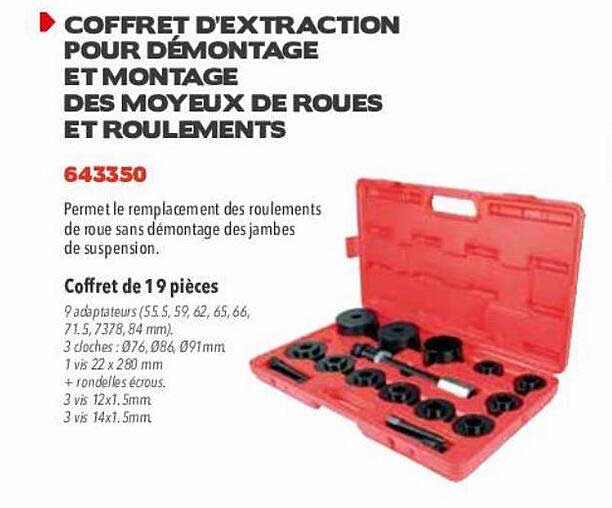 coffret d'extraction pour démontage et montage des moyeux de roues et roulements