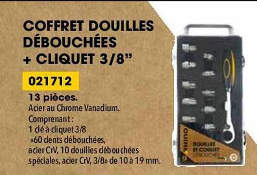 coffret douilles débouchées + cliquet  3-8"